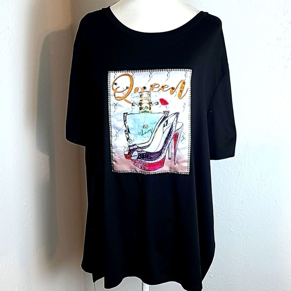 Love J - Queen High-Low Black T-Shirt, Red Heels & Perfume Bottle, Size 2X